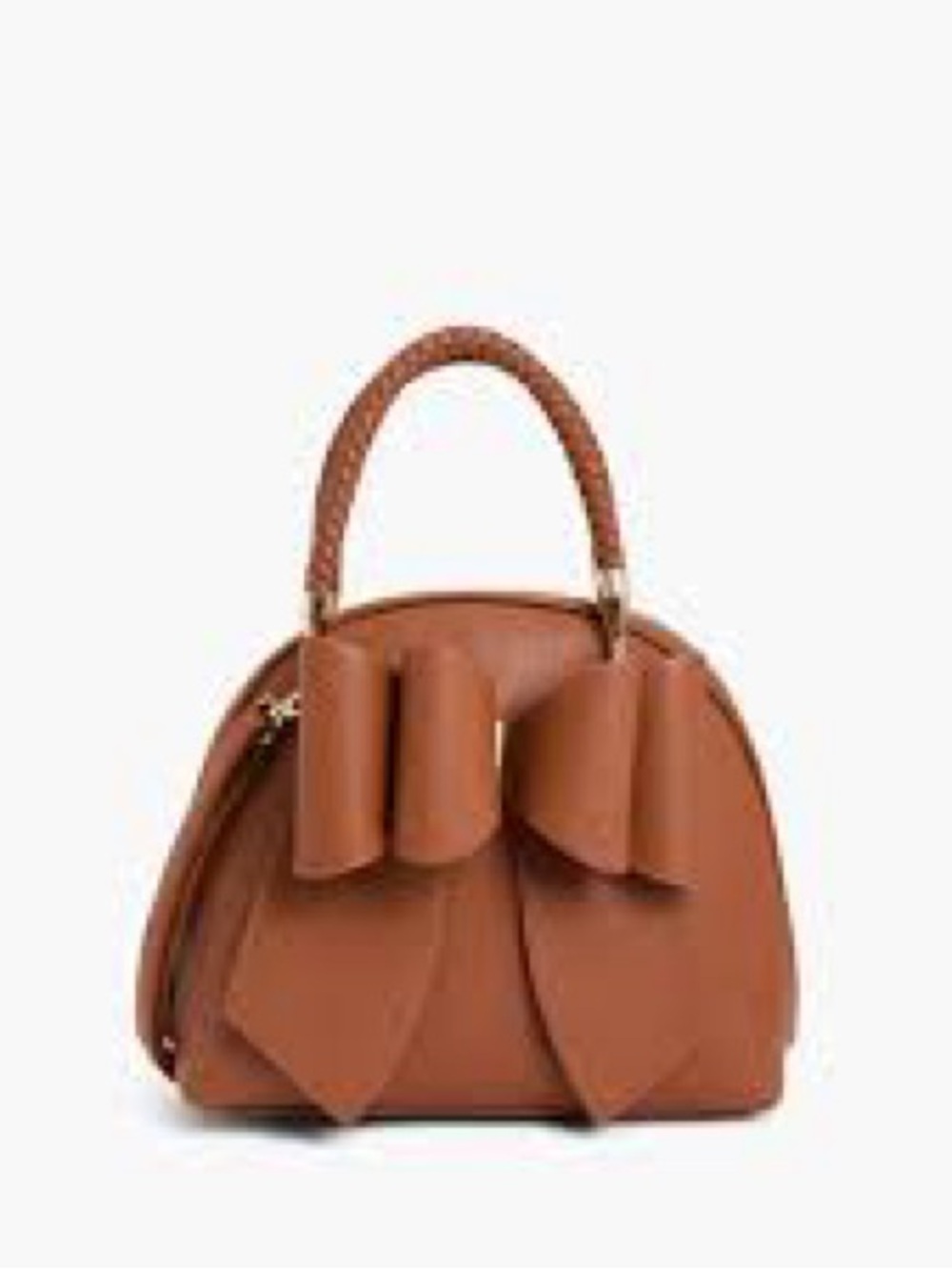 Structured Brown Top-Handle Satchel with Bow Accent NWOT